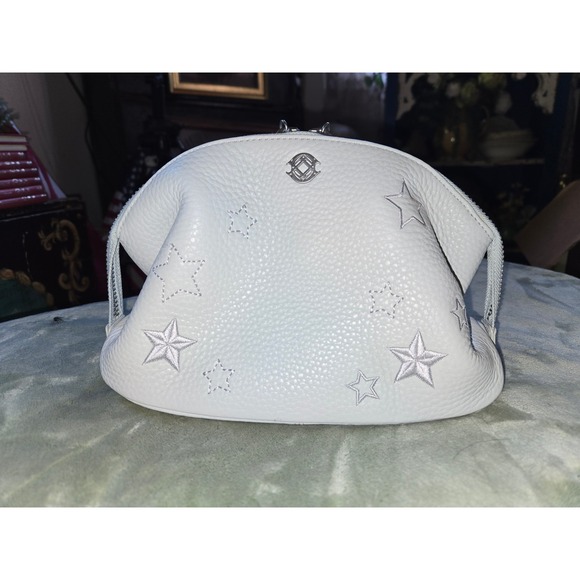 Dagne Dover Handbags - Dagne Dover Mila Toiletry Organizer Light Blue Pebbled Leather Embroidered Stars